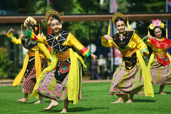 Cultural dancers performing outdoors